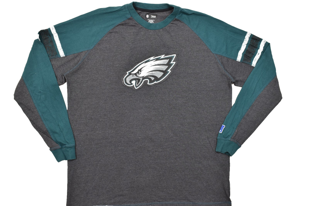 NFL Men's T Shirt Philadelphia Eagles Gray and Green Long Sleeve Size 2XL